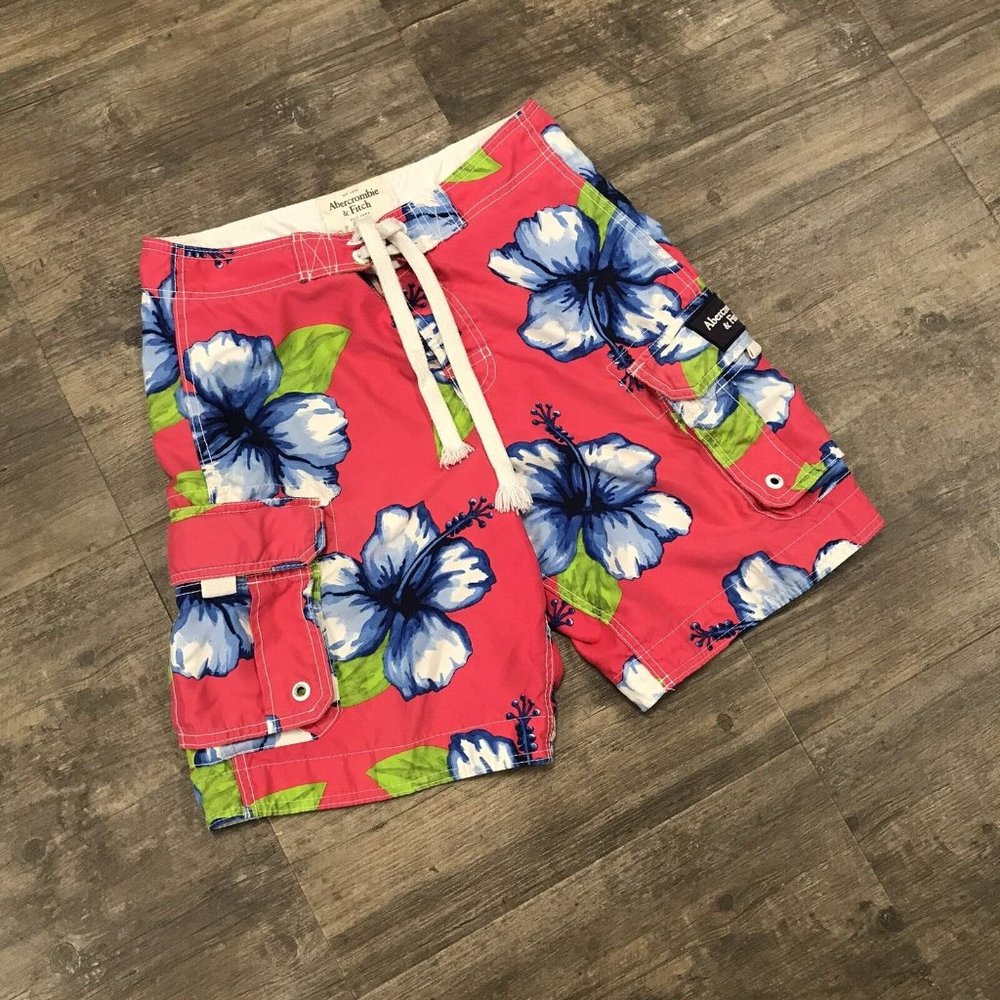 Y2K Vintage Abercrombie & Fitch Hawaiian Floral Swim Board Shorts Men Size Small